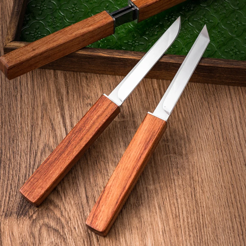 2-in-1 Double Blade Knife Kitchen Utility Knife with Wood Handle Chef Knife Barbecue Fishing Knife Meat Cleaver Butcher Knife