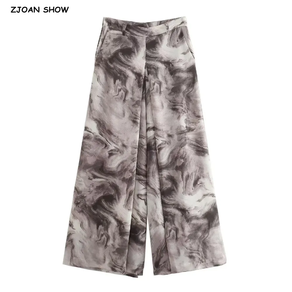 

Весенне-летние шикарные брюки с широкими штанинами, принтом тай-дай, застежкой-молнией на талии, драпировкой спереди, свободного кроя, длинные, женские, в стиле костюмных брюк, полной длины.