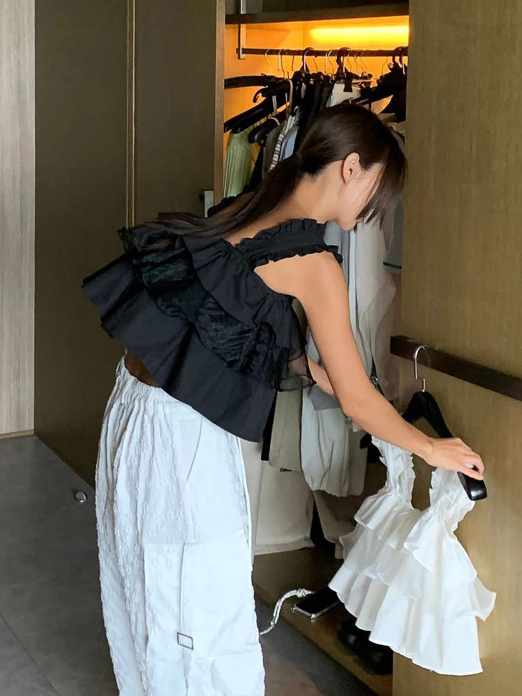

Sweet Cool Short Sleeve Vest ARNOPAN Lace Splice Bell Sleeve Doll Shirt Loose Age Reduction Net Gauze Splice Summer Fashion