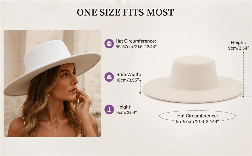 Elegante Frauen Männer Flache Top Breite Krempe Fedora Hut Herbst Winter Fedoras Boater Hut Kirche Panama Hüte – Detail 3