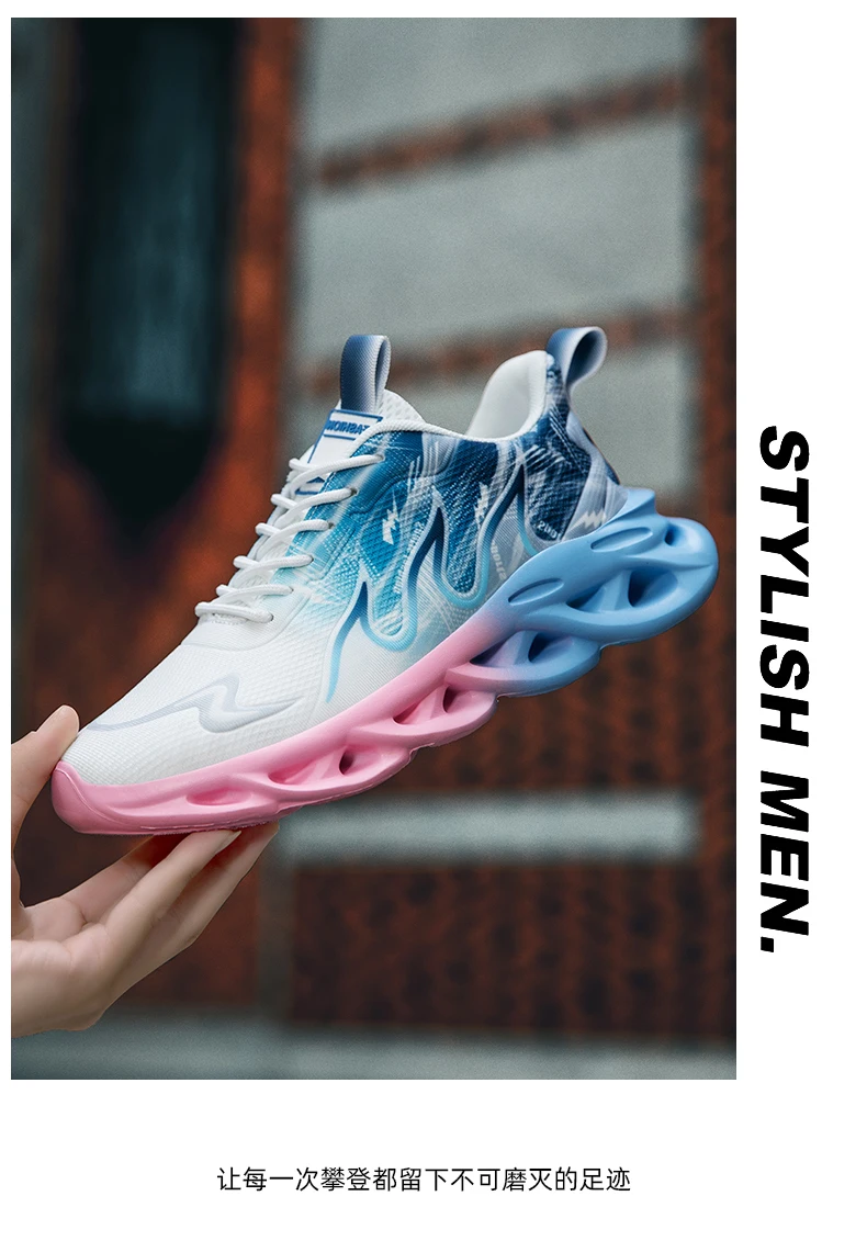 Atmungsaktive Laufschuhe für Herren, modische Sneaker mit Farbverlauf und spezieller Sohle, leichte, stoßdämpfende Sportschuhe mit Schnürung. – Detail 21