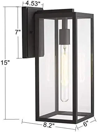 Luminárias de parede exterior, Lanterna de parede, Luz única montada, Lâmpada de parede preta, Pacote 4