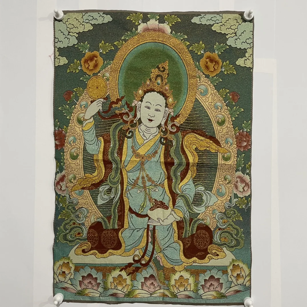 

35"Thangka Embroidery Tibetan Buddhism silk Embroidery Void Avalokitesvara lotus Buddha Thangka hanging screen Town house