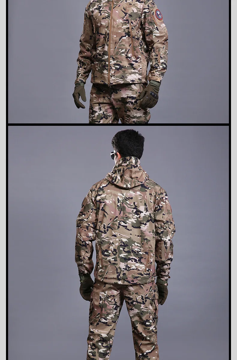Camo Softshell-Jacke für Herren, wasserdicht, winddicht, Arbeitsanzug, Winter, Jagd, Wandern, taktischer Parka – Detail 3