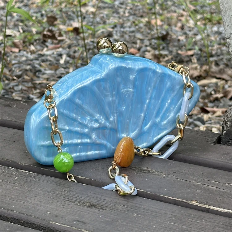 acrylic design lotos leaf clutch bag