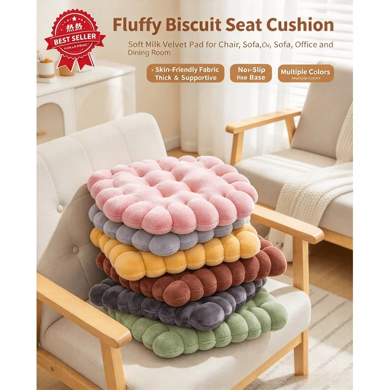 Creative Cookie Shape Plush Cushion, Large Soft Biscuit Seat & Back Pillow for Japanese Tatami Chair