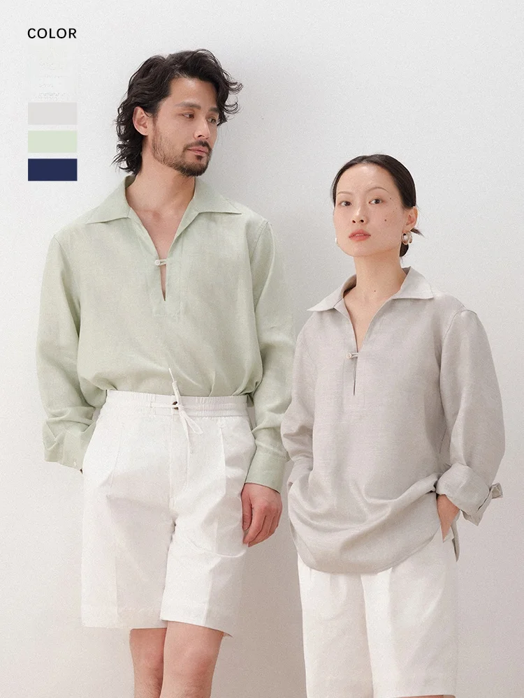 

Мужская рубашка Cultum из льна и лиоцелла: дышащая, повседневная, с глубоким V-образным вырезом, летняя, деловая