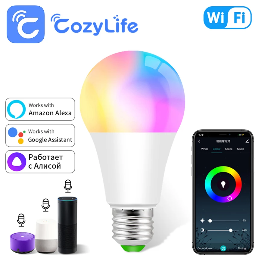 

Cozylife 15W WiFi Smart Bulb E27 Ampoule LED Intelligent Dimmable White and Warm Lamp Works with Alexa Google Home Alice Echo