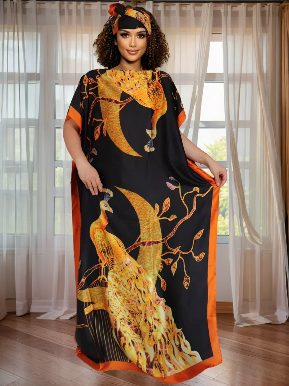 マキシ丈カラーブロック花柄ダシキドレス - アフリカンプリントフロアレングスガウン