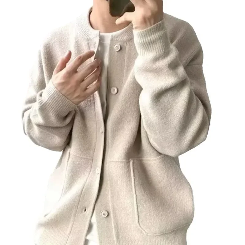 2023 Spring New Light Luxury Fashion Cardigan Men Knitted Sweater Round Neck Jacket Loose Sweater Coat Boutique