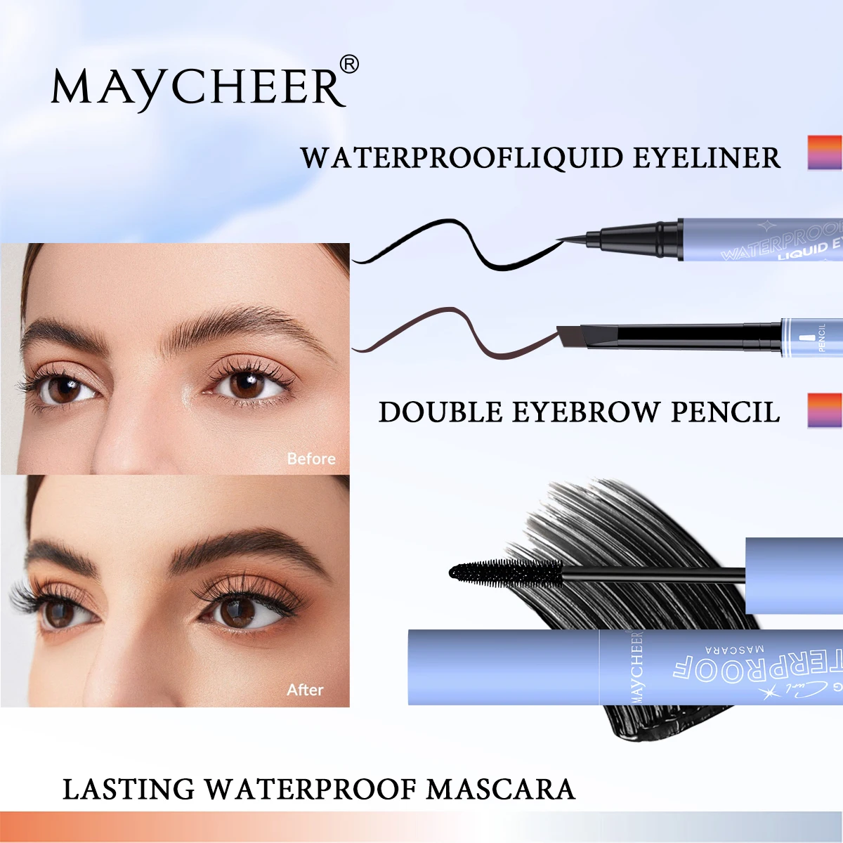 MAYCHEER Heart-to-Heart Beauty Makeup Set (8-Piece) - Mascara, Pressed Powder, Lipstick, Eyeliner & Cosmetic Kit