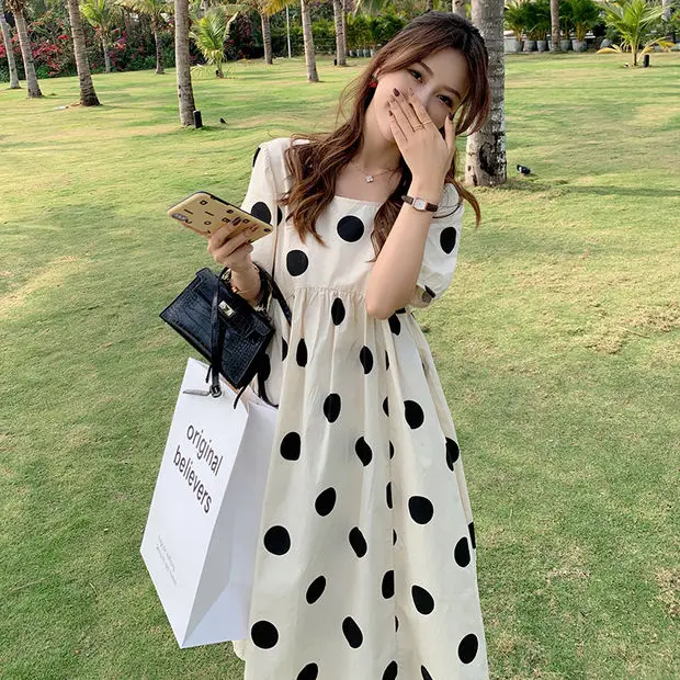 Maternity Summer Dress Midi Length Fashionable Outwear Women\'s Style Pregnant Women\'s Clothing Korean Style Loose Waist Polye...