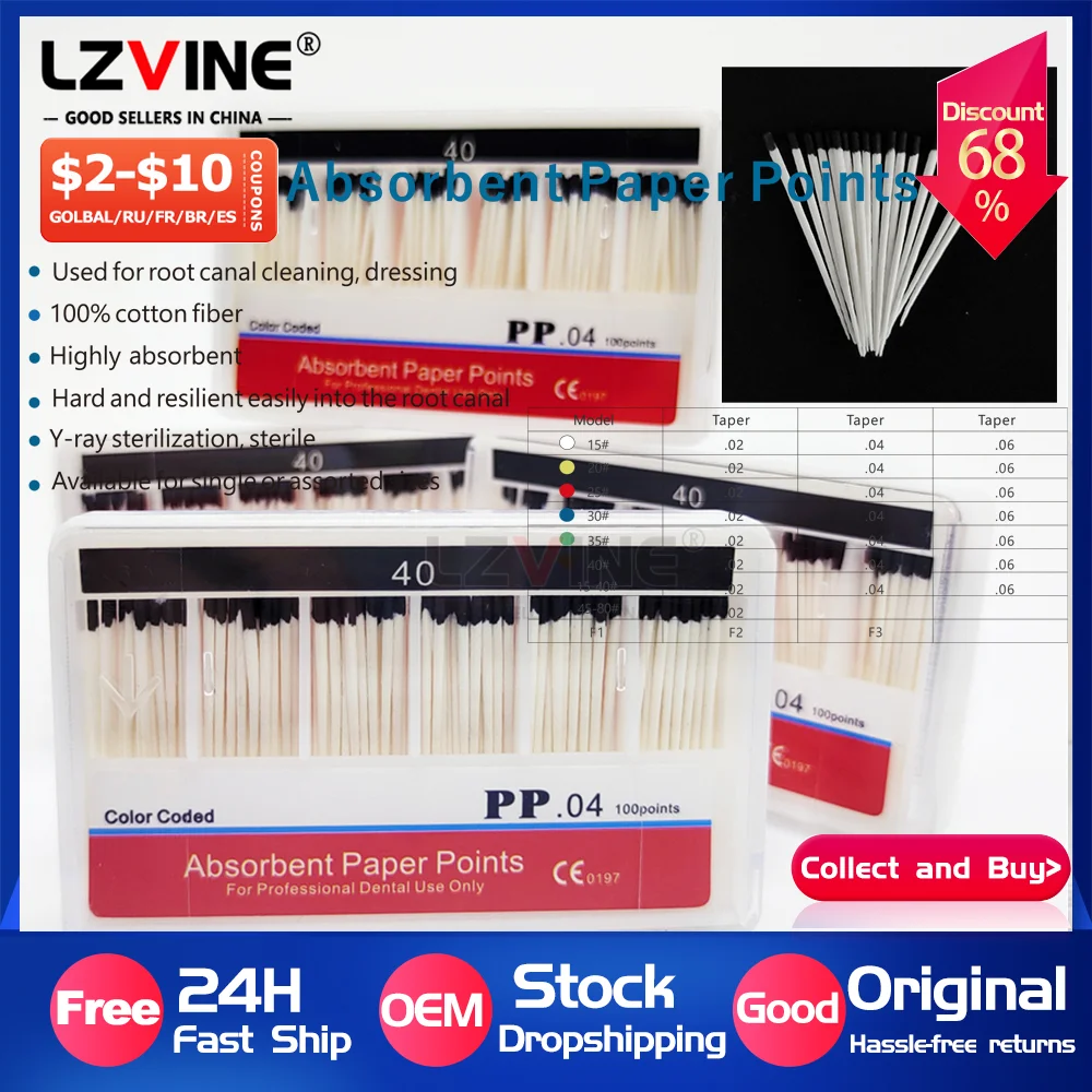 

PP04 40# Dental Absorbent Paper Points 04 Taper 15-40# F4 F5Cone Cleaning Root Canal Materials Endodontics Treatment Files Endo