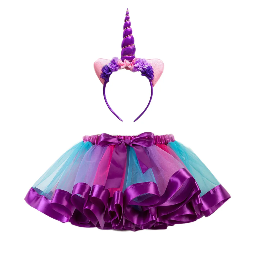

Kids Unicorn Costume Set Rainbow Tutu Skirt Purple Half-Length Party Dress Halloween Birthday Carnival Adjustable Shoulder Strap
