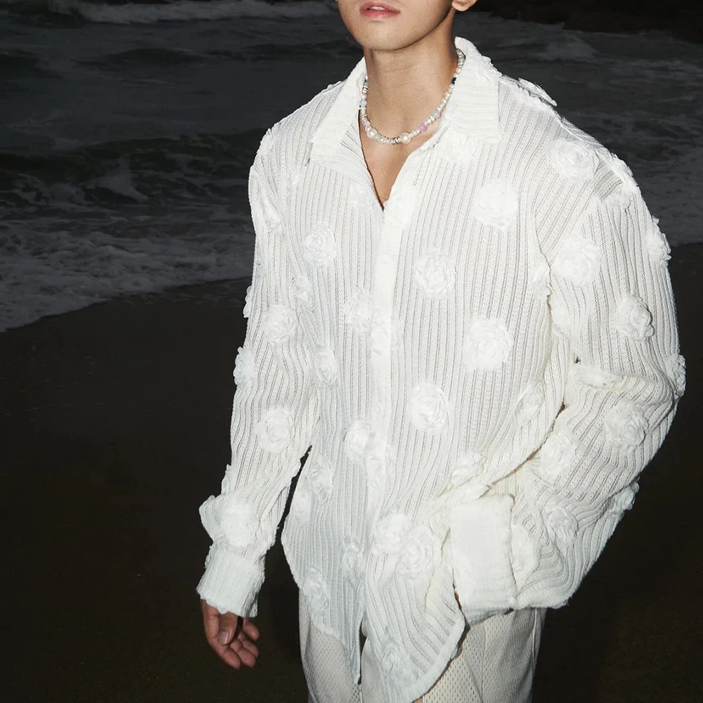 

Mens Spring Shirt Y2k Hawaiian Applique Hollow Out Shirt Streetwear Fashion Thin Breath Niche Designer Top Men'S Wear 2026 New