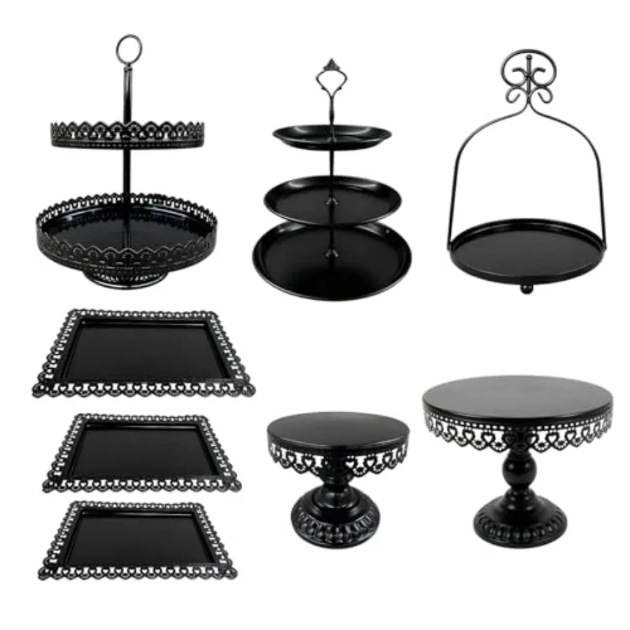 

8 Pcs Cake Stands Set Metal Dessert Table Display Tiered Cupcake Holder Candy Donut Fruit Plate Cake Serving Tray with Handle T