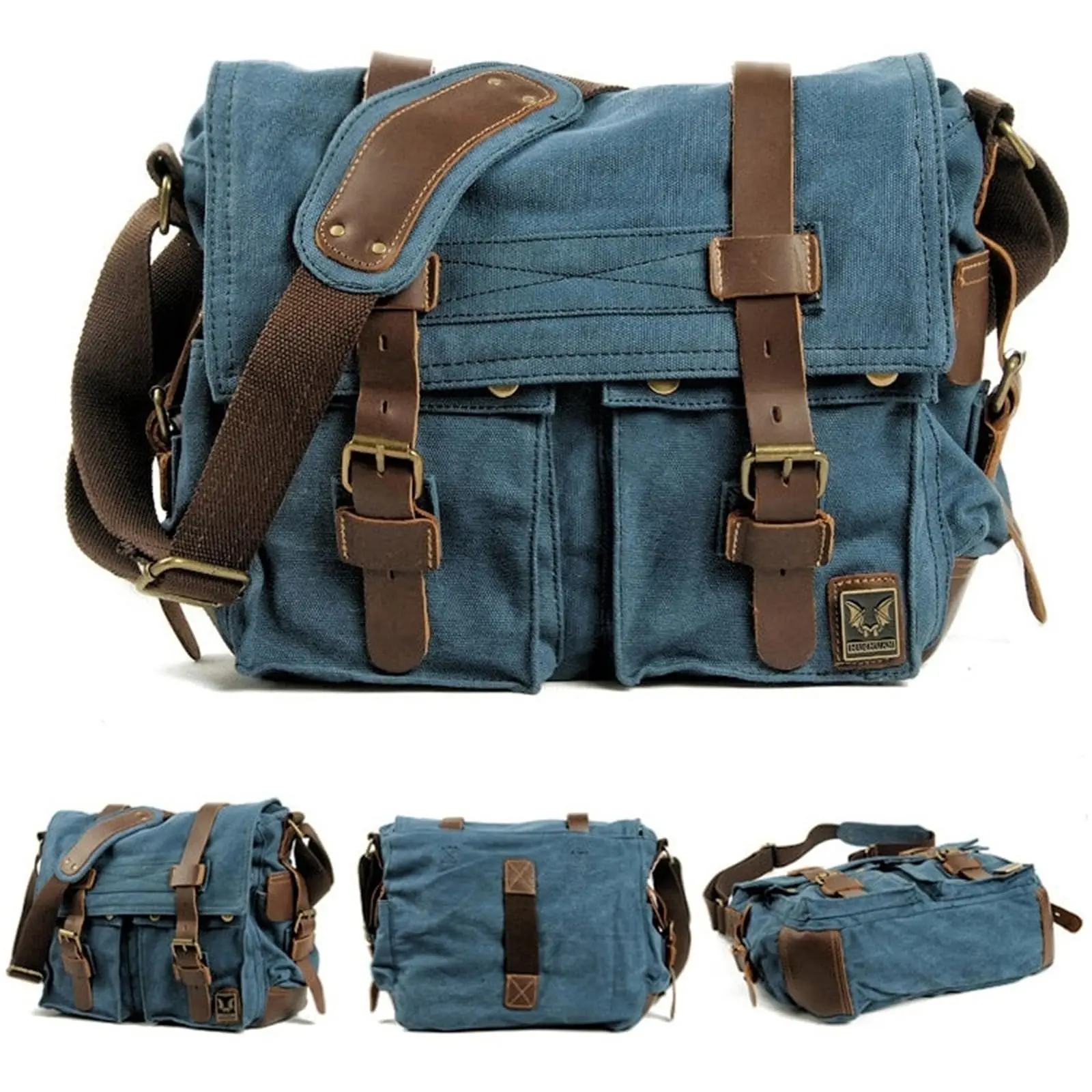 

Canvas Messenger Bag, Vintage Genuine Leather Shoulder Bag, Large Crossbody Satchel Purse Laptop Bag