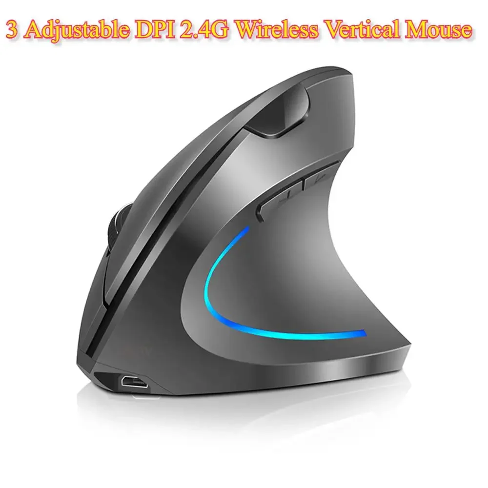 

2.4G Wireless Vertical Mouse Rechargeable Upright Ergonomic Mouse 3 Adjustable DPI Levels RGB Flowing Light Plug N Play Mouse