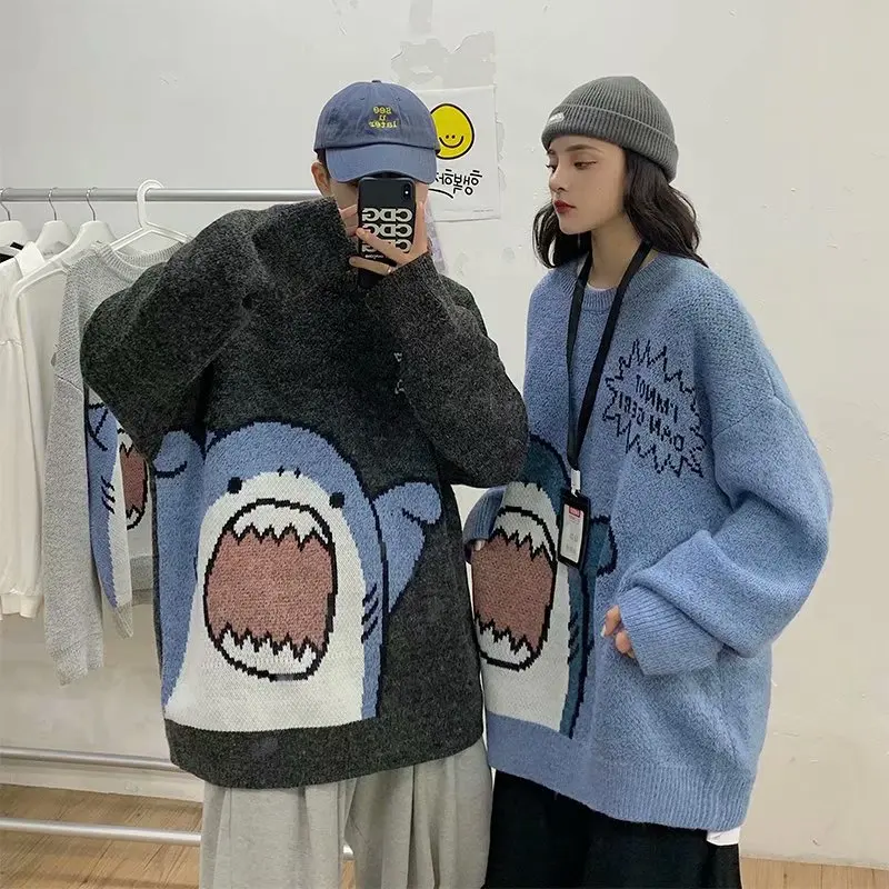 Mannen Coltruien Haai Trui Mannen 2023 Winter Patchwor Harajuku Koreaanse Stijl Hoge Hals Oversized Grijze Coltrui Voor Mannen