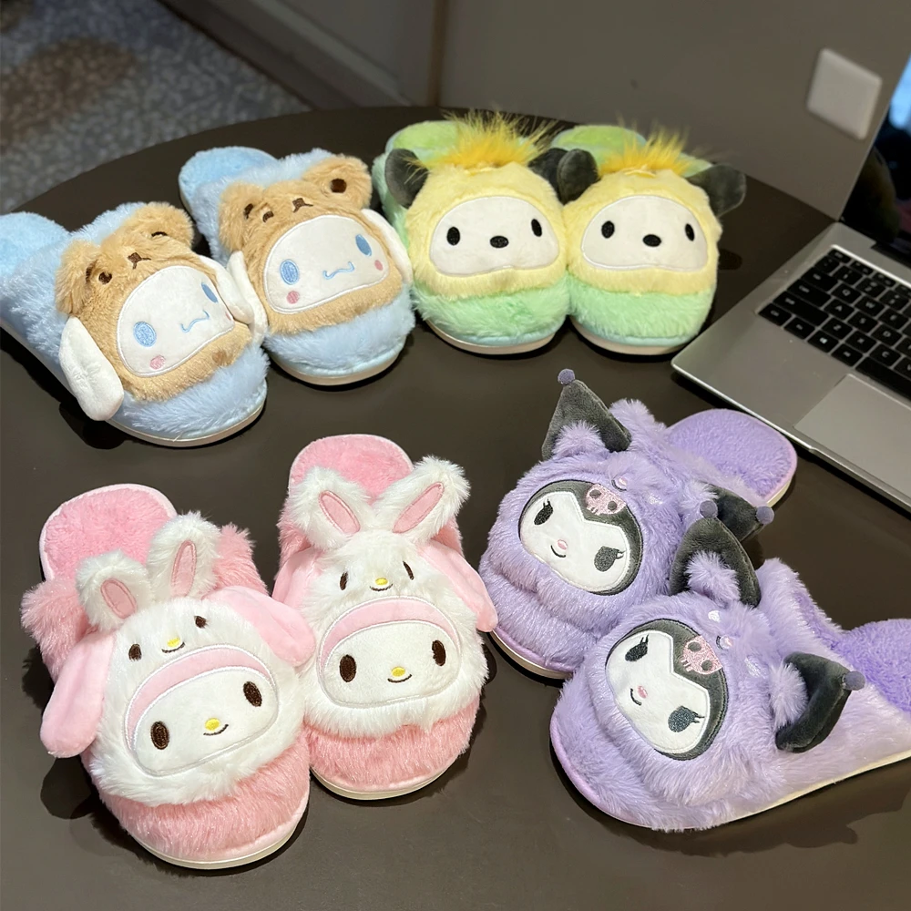 Kuromi My Melody Slippers Warm Indoor Shoes Kawaii Cinnamoroll Pochacco Home Cotton Shoes Sweet Japanese Style Shoes Non-slip