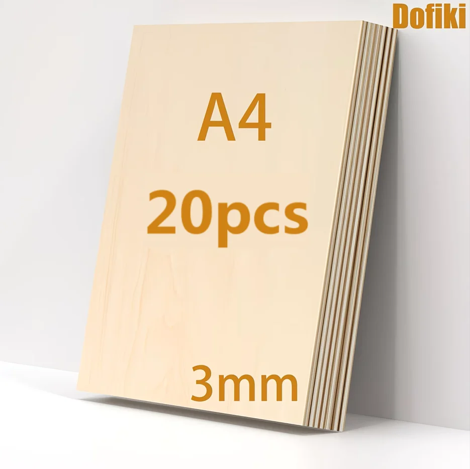 Dofiki 10/20/40/80/100 Blatt Packungen mit Lindenholzplatten im A4-Format (297x210x3mm), geeignet für Lasergravur, Malerei, Modellbau