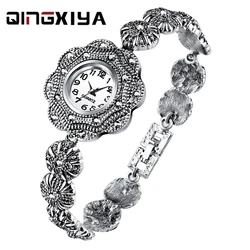 QINGXIYA Fashion Women's Quartz Watches Ladies Vintage Silver Bracelet Watch Women Watches Luxury Diamond Wristwatch Reloj Mujer