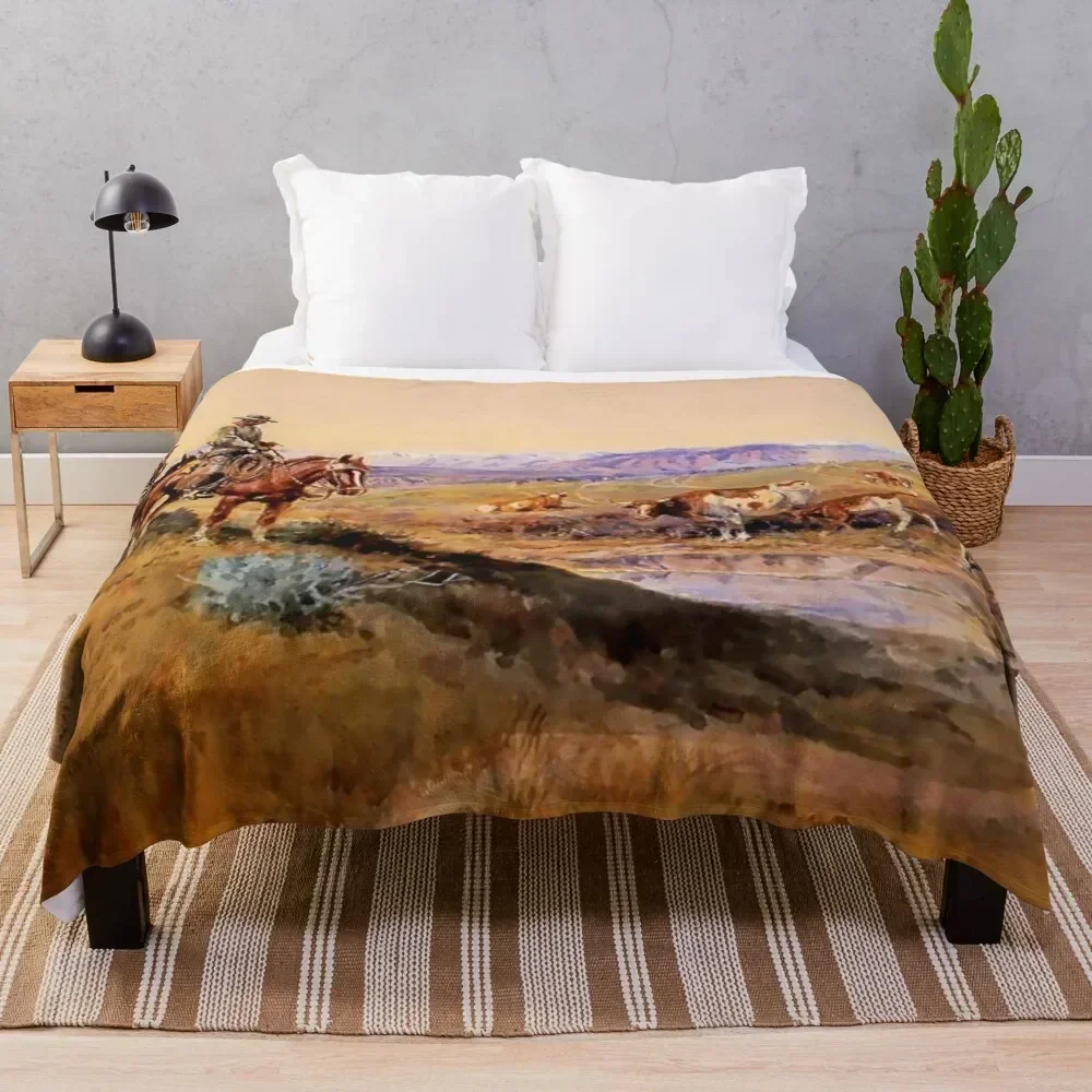 

“Worked Over” Western Art by Charles M Russell Throw Blanket Modern Design Soft Blanket for Home Decor