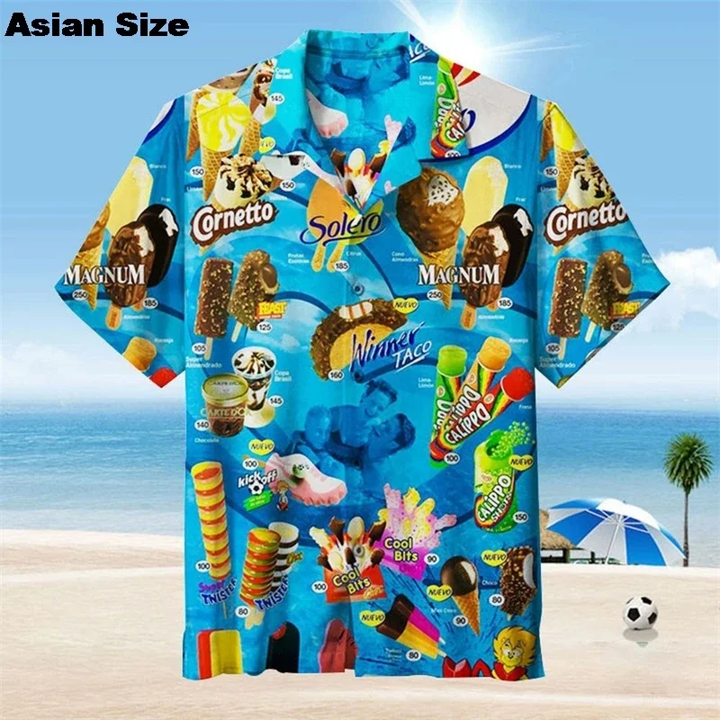 

2025 Hawaiian Shirt For Men Summer Cold Ice Cream Short Sleeve Shirt Tops Casual Popsicle Blouses Icecream Female Button Clothes