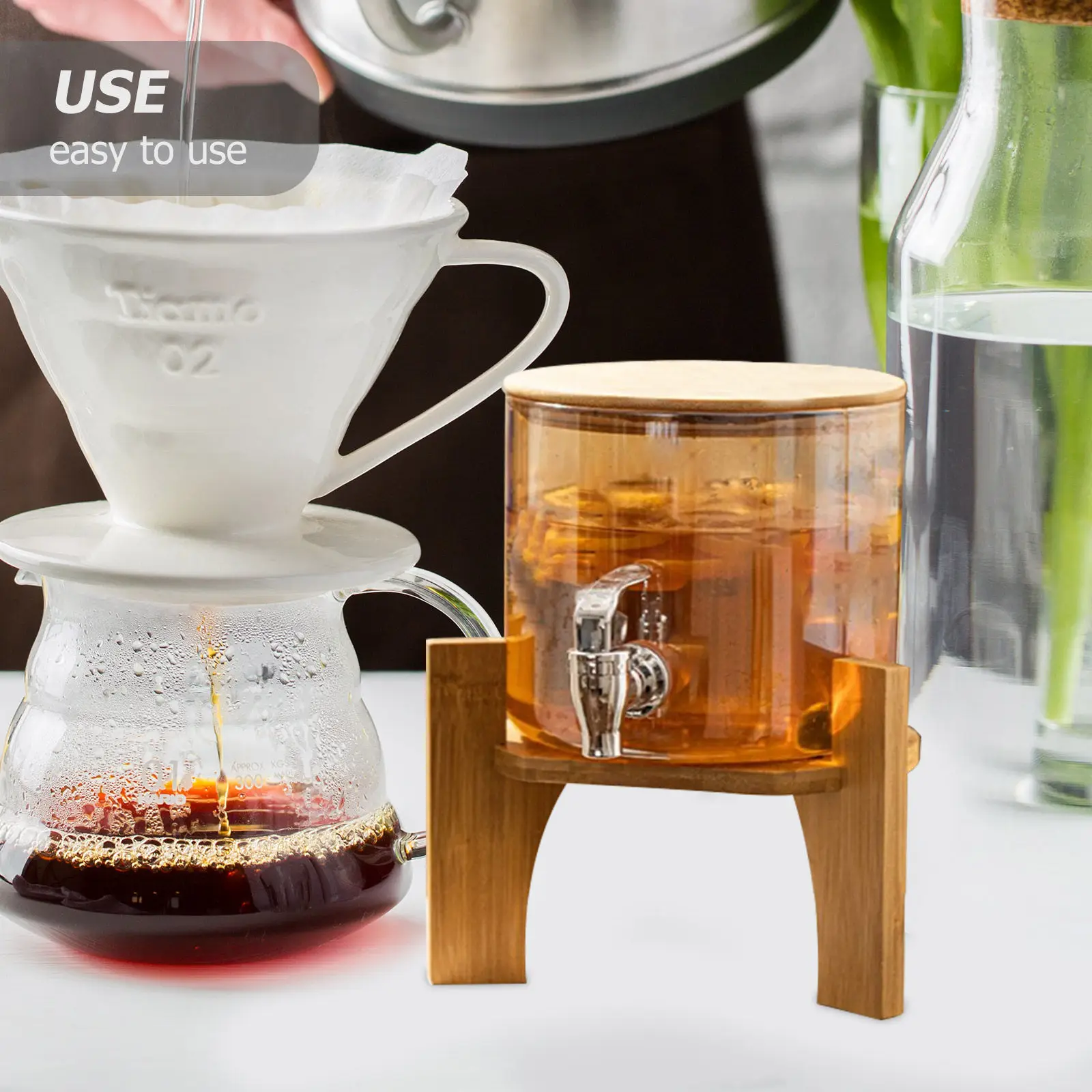 Wooden Beverage Dispenser Stand Sturdy Elegant Drink Dispenser Holder for Water Jugs Tea Pots Flower Pots Fish Tanks Wedding