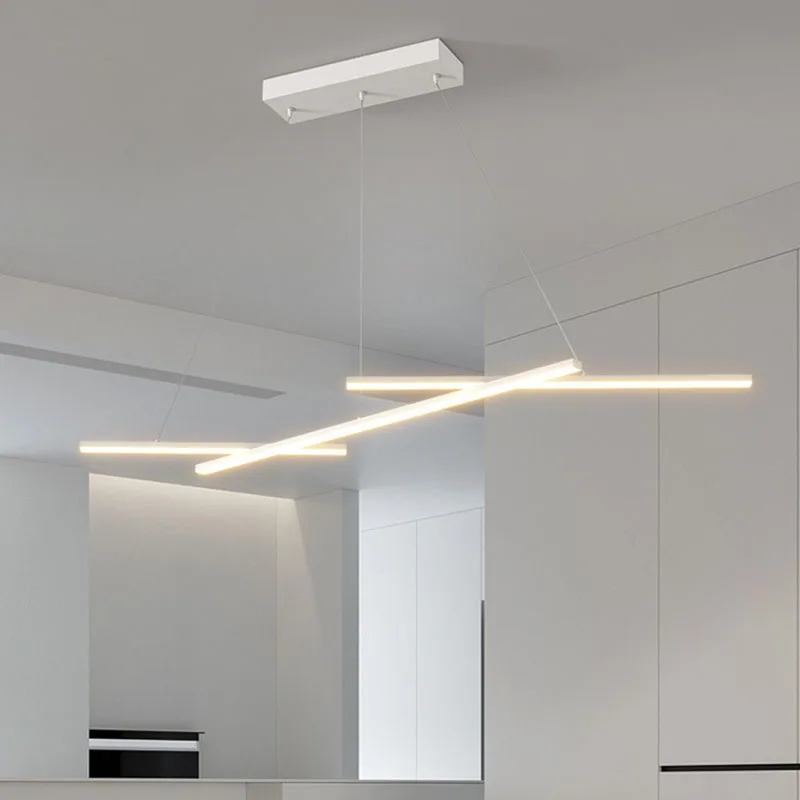 Modern LED Pendant Lamp para Jantar, Sala de estar, Quarto, Minimalista Iron Art Line, Strip Pendurado Luz, Home Decor, Luminária