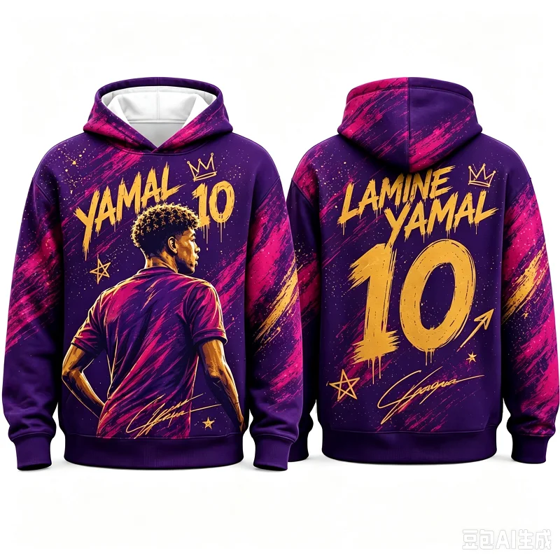 Men Hip‑Hop Street Hoodie Abstract Football Athlete Graffiti Art Full Print Crown Star Arrow Loose Sports Casual Sweatshirt Tops