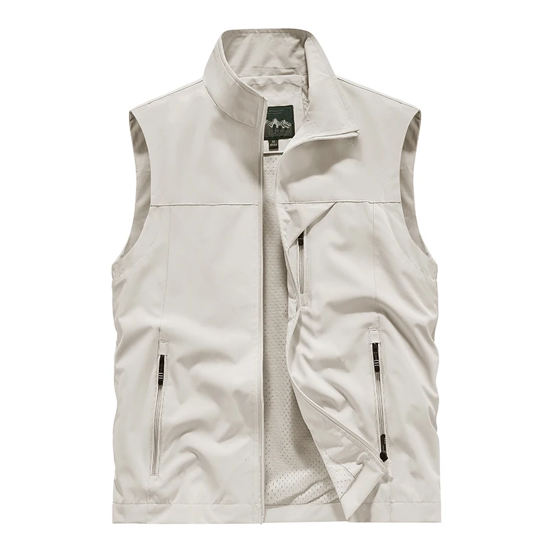 Herren Leichte Softshell-Weste Stehkragen Vollreißverschluss Mesh-Futter Reißverschlusstaschen Outdoor Freizeit Ärmellose Arbeitsweste Gilet – Detail 13