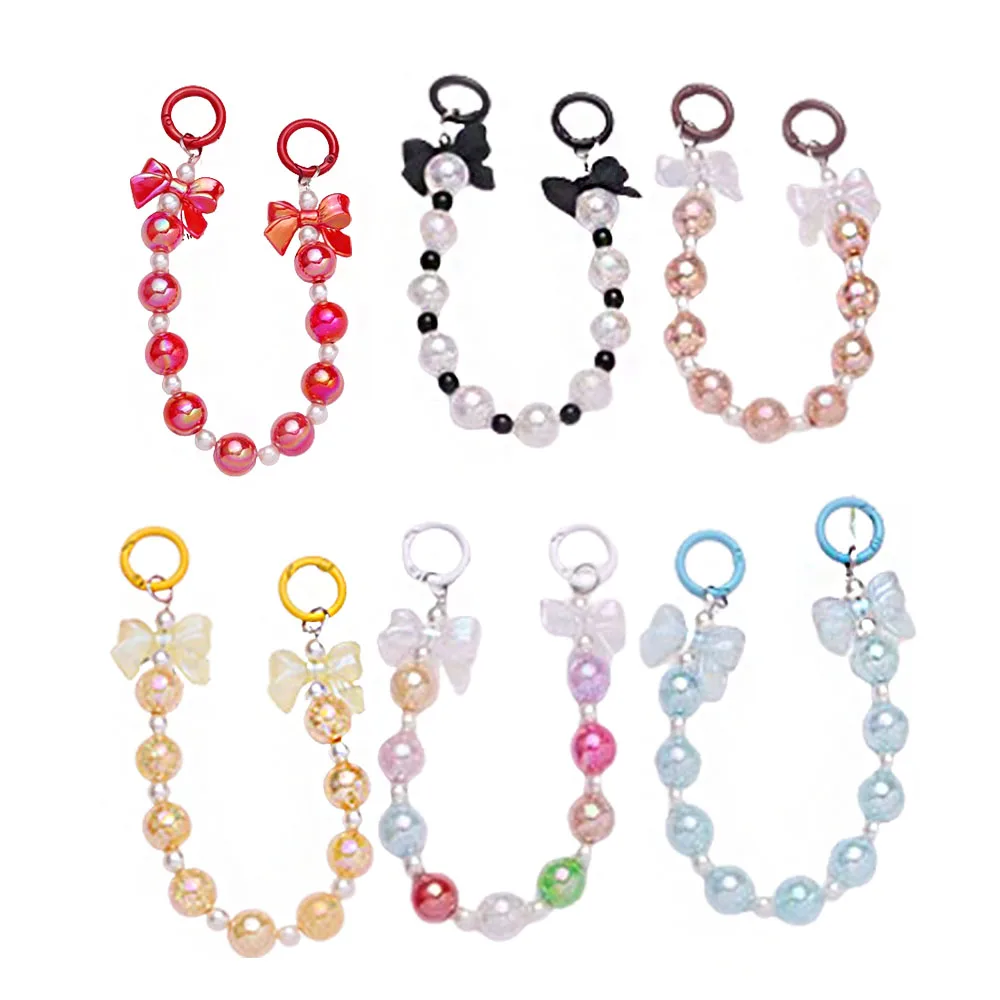 Cute Bowknot Keychains For Women Sweet Acrylic Colorful Beaded Keyring Bag Decoration Earphone Case Pendant Accessories