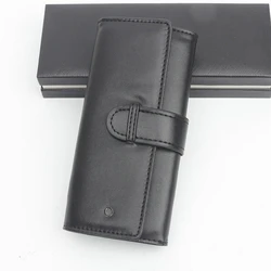 Luxury MB Black Leather Pen Case Single & Double Pens Holder High Quality Office School Stationery Supplies Pencil Bag As Gift