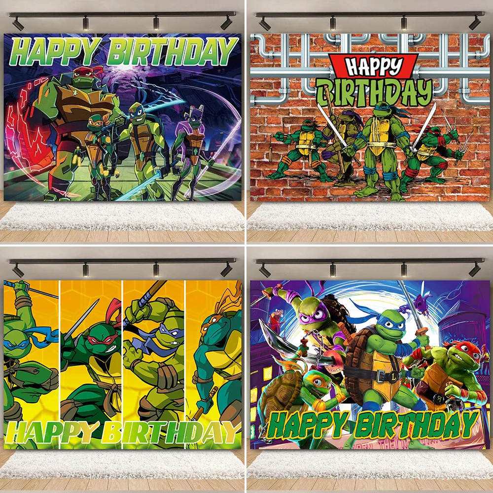 Teenage Mutant Ninja Turtle Theme Birthday Party Backdrop Cloth Decoration Boy Kids Gift Tortoise Banner Party Supply Photo Prop