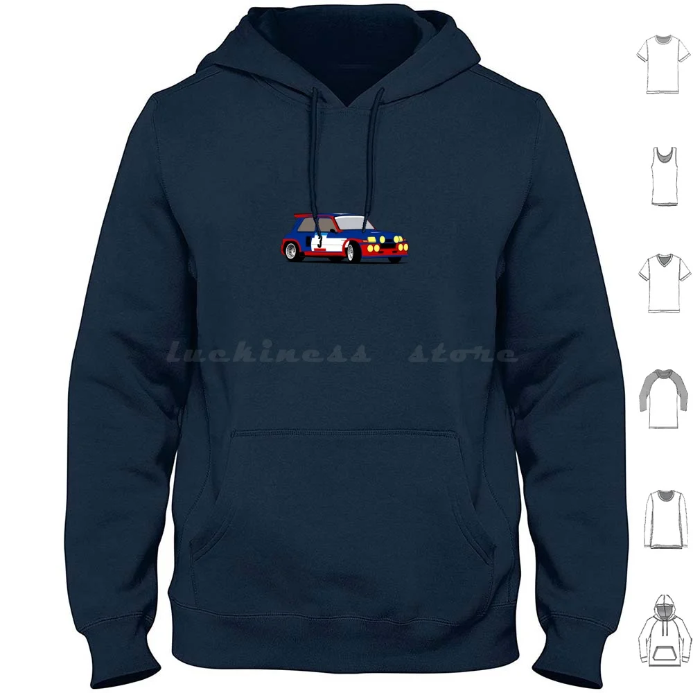 R5 Turbo Hoodie Cotton Long Sleeve Car Cars Racecar Rallycar Rally Wrc R5 Turbo Le Car Oppo Oppositelock Blue Vector France