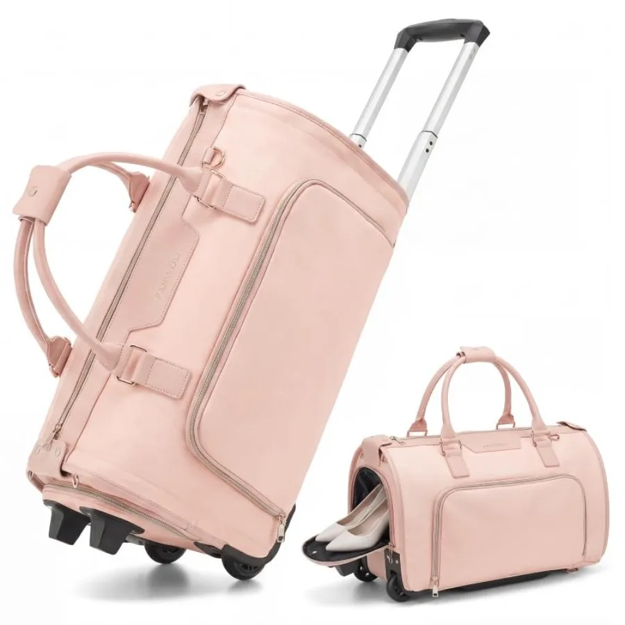 

Carry-On Rolling Garment Bag for Travel, 3-in-1 Wheeled Luggage with Shoe Storage and Detachable Organizer, Convertible Duffel