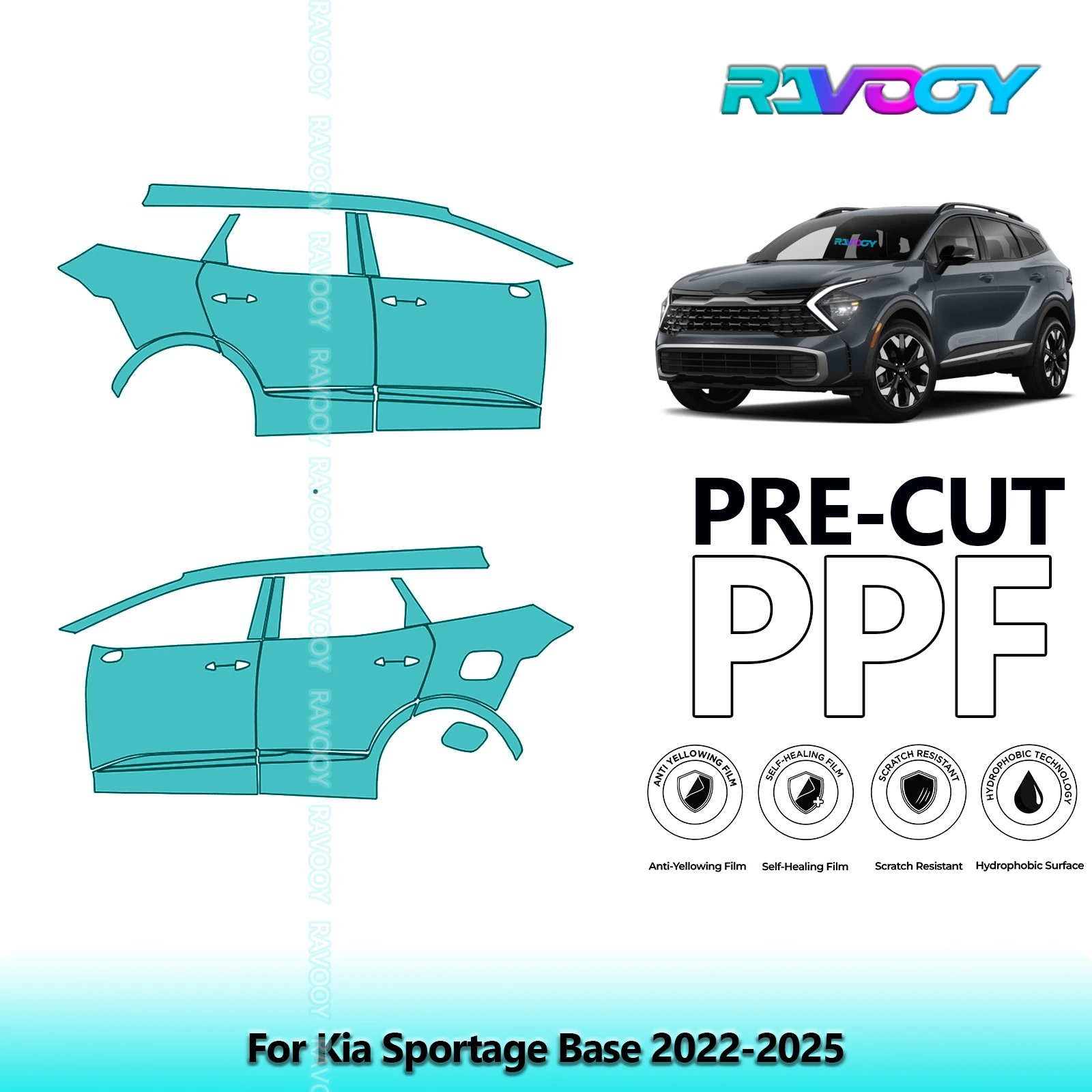 

For Kia Sportage Base 2022-2025 8.5mil Clear Matte Pre-Cut PPF Door & A/B Pillar Kit TPU Paint Protection Film Set
