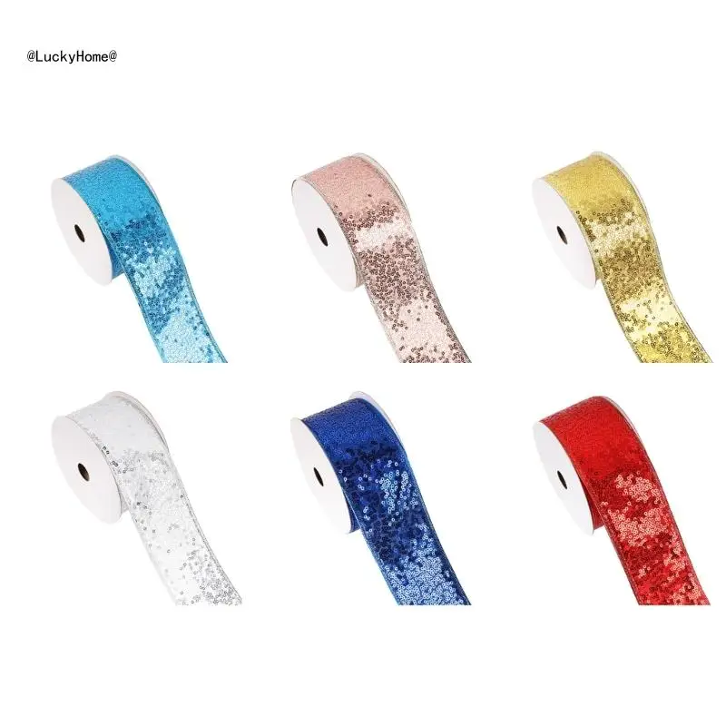 

4 Pack Multipurpose Christmas Ribbons Colorful Decoration Tape Sequins Ribbon 11UA