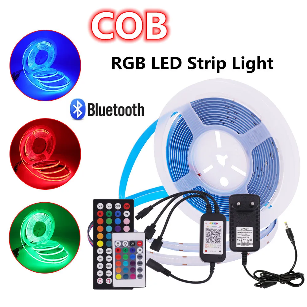 

Bluetooth COB LED Strip 12V 24V RGB High Density RA90 Linear Rope Tape Diedo 840LEDs/m Flexible Ribbon Light With Remote Control