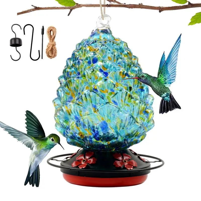 Glass Hummingbird Feeder Bird Water Feeder Ant-Proof Hook Painted Feeder Water Feeding Device for Outdoor Parrot Accessories