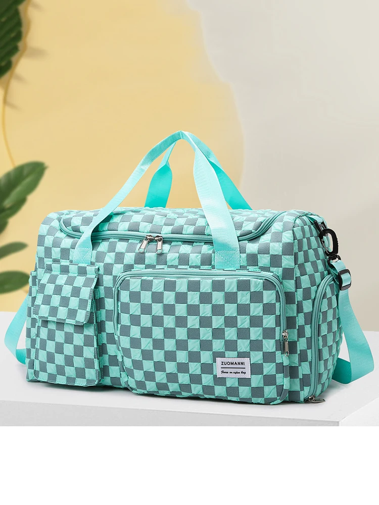 Stylish Checkerboard Pattern Design Large Capacity Duffle Travel Bag, Portable Sports Gym Bag, Weekender Overnight Bag