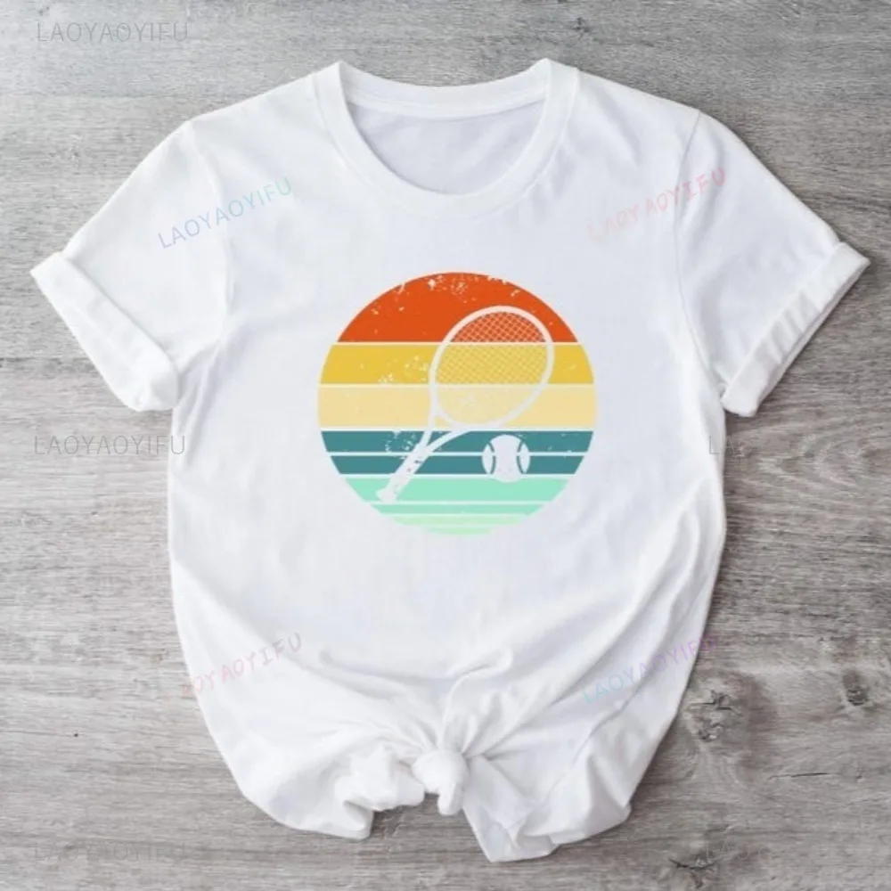 Tennis The Setting Sun Shadow Graphic Printed Vintage T-shirt Funny Sport's Shirt Casual Fashion Cotton Harajuku Women Man Tees