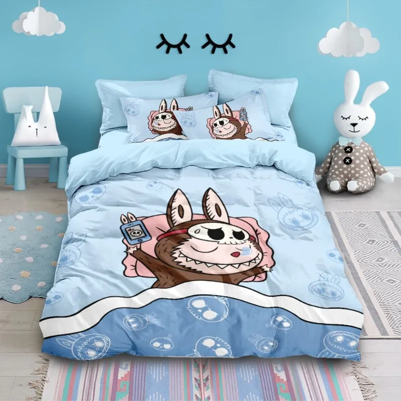 

labubu bed four-piece set cute cartoon cotton duvet cover children's student dormitory three-piece bed sheet holiday gift