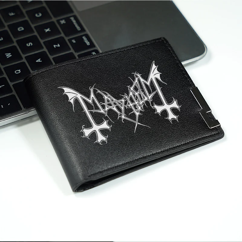 محفظة رجالية من جلد البولي يوريثان بشعار MAYHEM باللون الأسود بتصميم بسيط ومتين وخفيف الوزن وإكسسوارات عصرية للأعمال #2