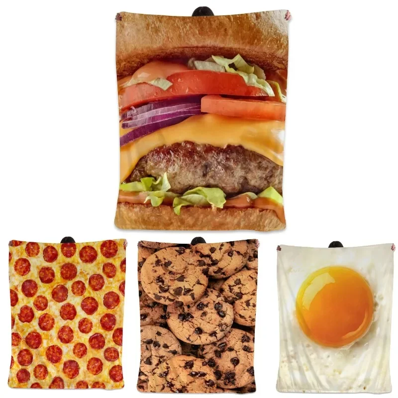 1pc Hamburger Print Lightweight Flannel Blanket Birthday Friend Gifts Soft Flannel Blanket for All Seasons Bed Sofa Decorate