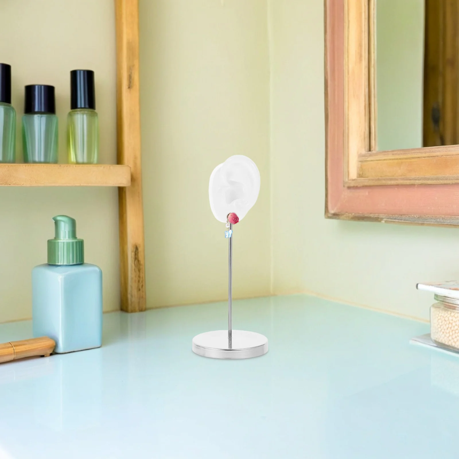 

1Pair Ear Shaped Earrings Display Holder Silicone Jewelry Stand with Metal Base for Shop Counter and Jewelry Presentation