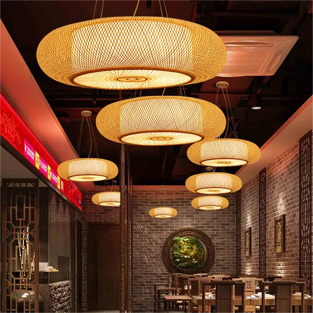 LED Rustic Style Pendant Light DIA.40 Creative Decoration Bamboo Art  Pendant Lamp Chandeliers Restaurant Teahouse