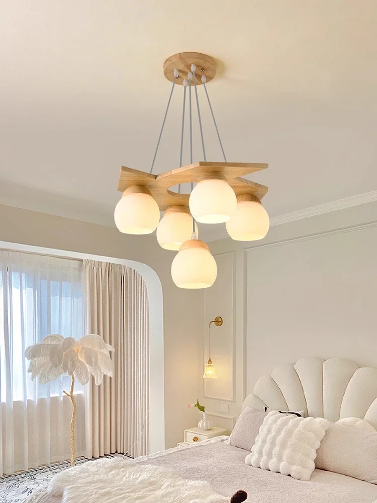 Nordic Bedroom Pendant Light Wooden Style Home Restaurant Light Simple and Creative Solid Wood Children's Room Pendant Light