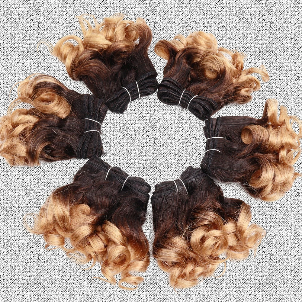 6Pcs/Lot Bouncy Curly Hair Bundles Double Draw Human Hair Indian Short Cut Remy Human Hair Extensions Natural Black Brown Color - view 5